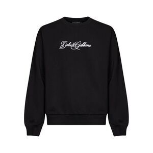 Dolce & Gabbana Men Black Cotton Embroidered Crewneck Sweatshirt